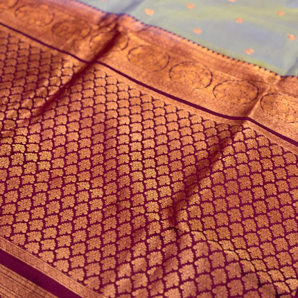 Grey English color  Pure Silk Gadhwal silk  Saree With Motifs Pattern | SILK MARK CERTIFIED