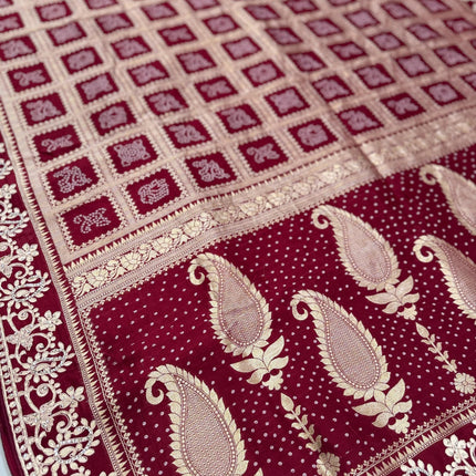 100% Pure Bandhani silk saree|Embroidered  handwork Saree/ Gharchola Pattern/ Maroon color /fall pico done