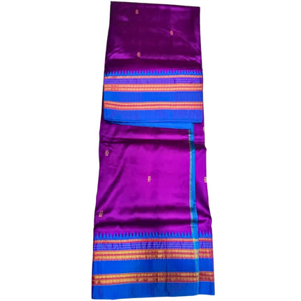 Original Narayan Peth Silk Saree from Yeola(With Unstitched Blouse Piece) - Magenta | Firozi Blue Border Pallu