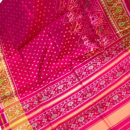 Handloom Designer Rajkot Patol silk saree  with pure silk weaving sareepaired with running silk blouse l  Magenta pink