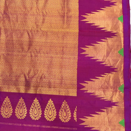 Pure handloom Gadwal Silk Saree | 100% Pure Silk | Silk Mark Certified |  Magenta color with Pattu Temple Border