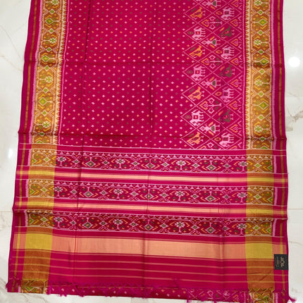 Handloom Designer Rajkot Patol silk saree  with pure silk weaving sareepaired with running silk blouse l  Magenta pink