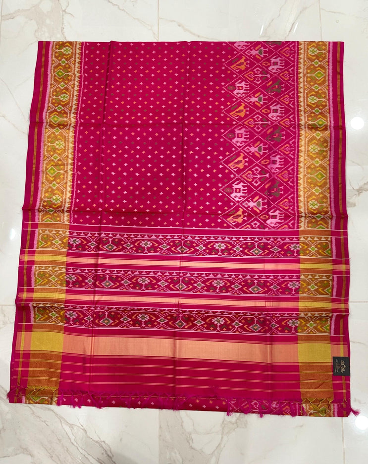 Handloom Designer Rajkot Patol silk saree  with pure silk weaving sareepaired with running silk blouse l  Magenta pink