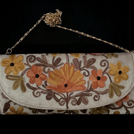 Kashmiri Aari work | Suede | Velvet Designer Clutches | Handmade | Aari Work | Flower Embroidery  purse Gift