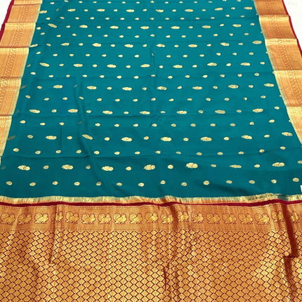 Rama Green color  Pure Silk Mysore silk  Saree With Motifs Pattern | SILK MARK CERTIFIED