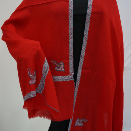 Premium Pashmina Stole with Intricate Border with fine hand embroidery| Very Soft| 100% Pure Pashmina Handspun Stole | Blood Red