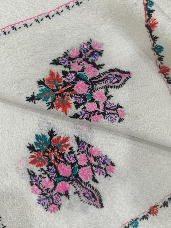 Sozni Embroidered Ivory Pashmina shawl with all over needle work | hand work