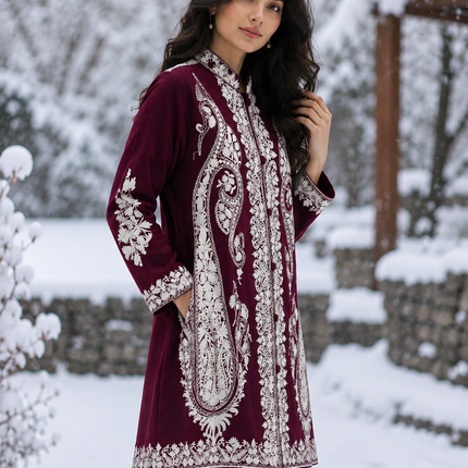 Kashmiri Wool Jacket | Handwoven Embroidered Artwear, Size 44