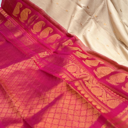 Beige color  Pure Silk Gadhwal silk  Saree With Motifs Pattern | SILK MARK CERTIFIED