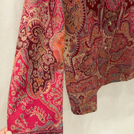 Kani Jamawar women's blazer, pink paisley, button detail