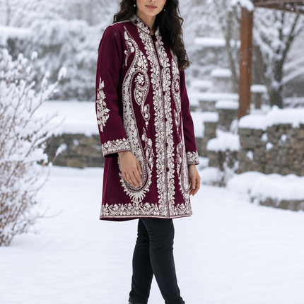 Kashmiri Wool Jacket | Handwoven Embroidered Artwear, Size 44