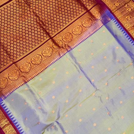 Grey English color  Pure Silk Gadhwal silk  Saree With Motifs Pattern | SILK MARK CERTIFIED