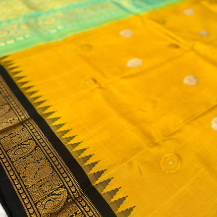 Musterd yellow  color  Pure Silk Gadhwal silk  Saree With Motifs Pattern | SILK MARK CERTIFIED