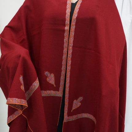 Premium Pashmina Shawl with Intricate Border with fine hand embroidery| Very Soft| 100% Pure Pashmina Handmade Shawl | RED