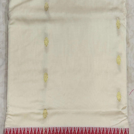 Original Narayan Peth Silk Saree from Yeola(With Unstitched Blouse Piece) - Pearle white | Carrot Red Border Pallu