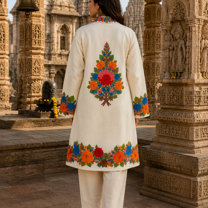 Handmade Wool Coat | Aari Embroidered Designer Jacket, Size 46