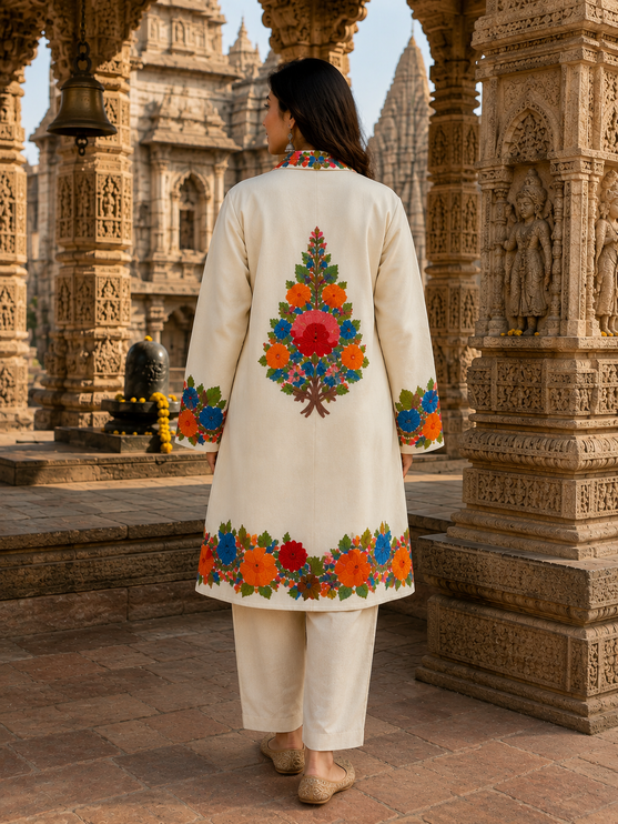 Handmade Wool Coat | Aari Embroidered Designer Jacket, Size 46