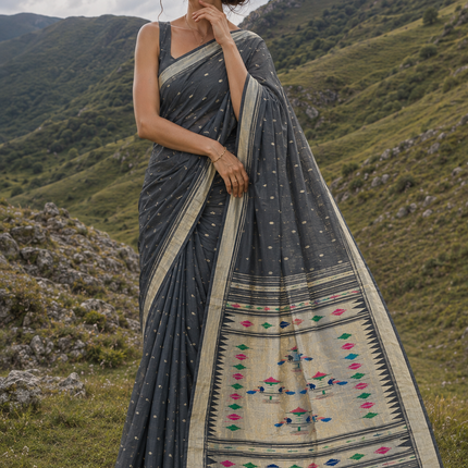 Handloom Paithani Saree | Cotton Design, Tasseled