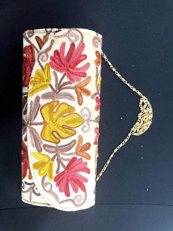 Kashmiri Aari work | Suede | Velvet Designer Clutches | Handmade | Aari Work | Flower Embroidery Purse