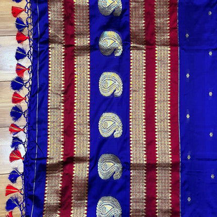 Original Narayan Peth 100% pure silk Saree from Yeola(With  Blouse Piece) - Fall Pico Tassels done | Ready to wear