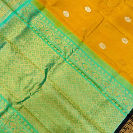 Musterd yellow  color  Pure Silk Gadhwal silk  Saree With Motifs Pattern | SILK MARK CERTIFIED