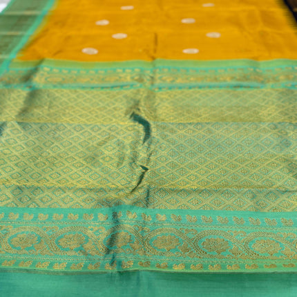 Musterd yellow  color  Pure Silk Gadhwal silk  Saree With Motifs Pattern | SILK MARK CERTIFIED