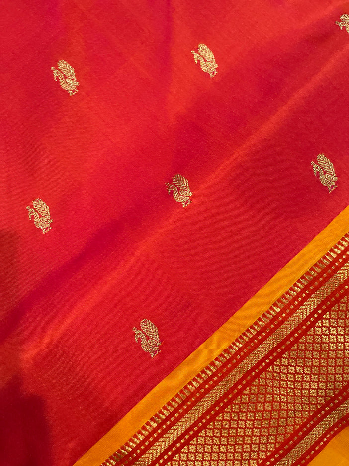 Authentic Paithani from Yeola | 100% handwoven Pure Silk saree |Light Orange|Dual shade|Yellow Border|Silk Mark Certified
