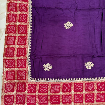 100% Pure Bandhani silk saree|Embroidered  handwork Saree/ Gharchola Pattern/ Purple color with Rani pink border /fall pico done