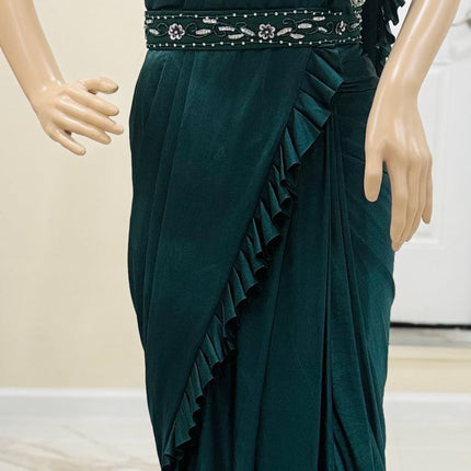 Ready made One minute Saree|predraped | ready with blouse and peticoat| heavily embroidered blouse and belt | ready to ship multiple colors