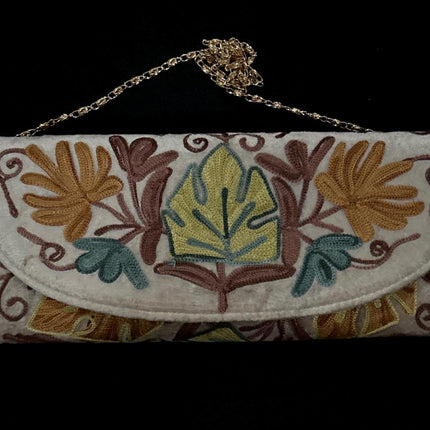 Kashmiri Aari work | Suede | Velvet Designer Clutches | Handmade | Aari Work | Flower Embroidery  purse Gift