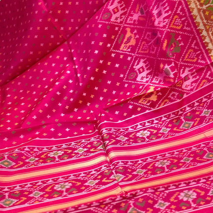 Handloom Designer Rajkot Patol silk saree  with pure silk weaving sareepaired with running silk blouse l  Magenta pink