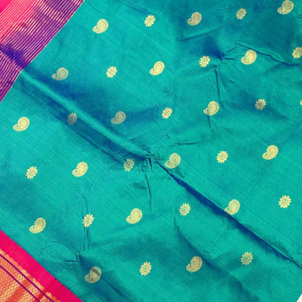 Authentic Kadiyal  Paithani from Yeola| Pure Silk saree in with Duel Rama/ Seagreen  Magenta border with Gold  border|Silk Mark Certified