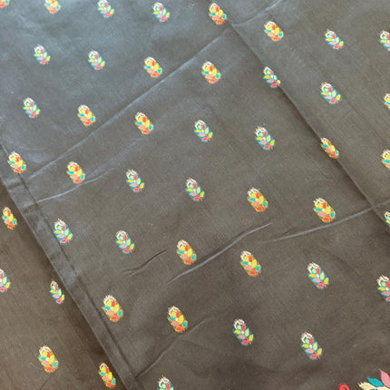 Kashmiri Gulistan Saree on Premium quality Cotton Silk |All over weaving | Black with Green  multicolor floral paisley