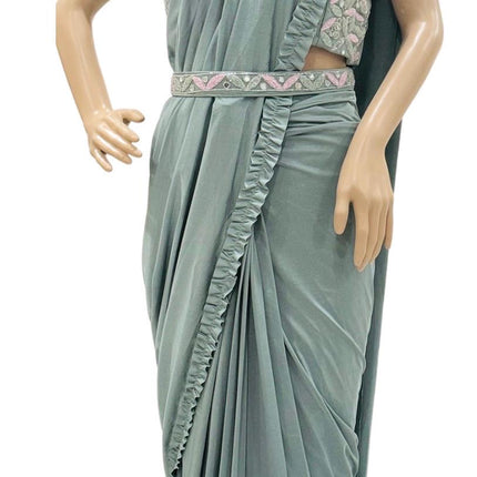 Ready made One minute Saree|predraped | ready with blouse and peticoat| heavily embroidered blouse and belt | ready to ship multiple colors