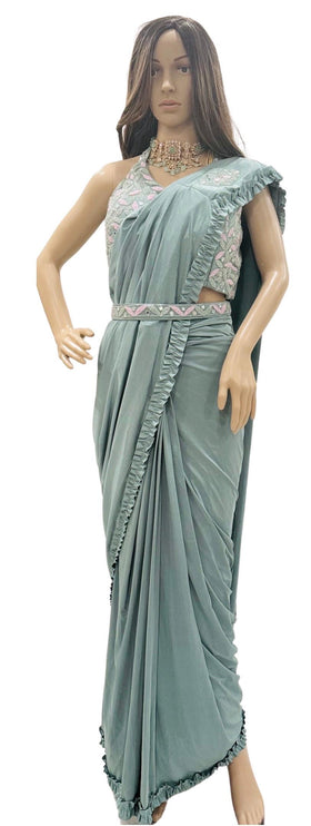 Ready made One minute Saree|predraped | ready with blouse and peticoat| heavily embroidered blouse and belt | ready to ship multiple colors