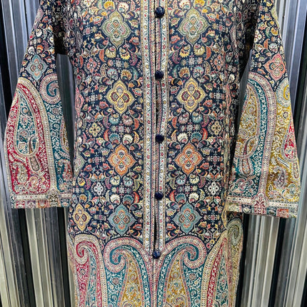 Luxury Kani/Jamawar  Woolen Jacket with Jari | woven Kashmir Artwear | Statement fashion wear | Kashmir Winter Dresses|knee length| size 44