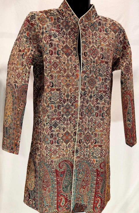 Luxury Kani/Jamawar  Wool Ladies Jacket | woven Kashmir Artwear | Statement fashion wear | Kashmir Winter Dresses|short length| size 38