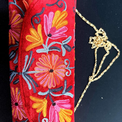 Kashmiri Aari work | Suede | Velvet Designer Clutches | Handmade | Aari Work | Flower Embroidery Purse
