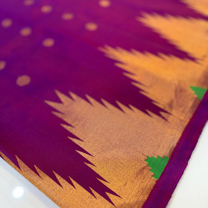 Pure handloom Gadwal Silk Saree | 100% Pure Silk | Silk Mark Certified |  Magenta color with Pattu Temple Border