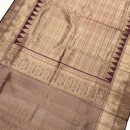 Coffee color  Pure Silk Kanjivaram Saree With Jaali Pattern | SILK MARK CERTIFIED