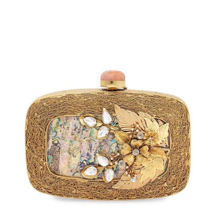 Elegant Mother of Pearl Seashell Clutch with Gold Trim – Handcrafted Evening Bag