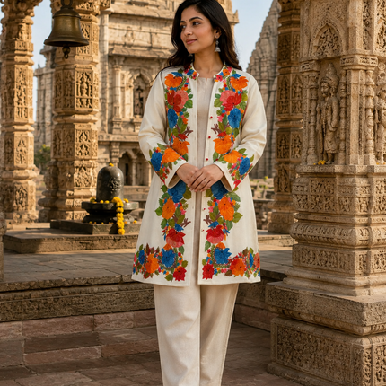 Handmade Wool Coat | Aari Embroidered Designer Jacket, Size 46