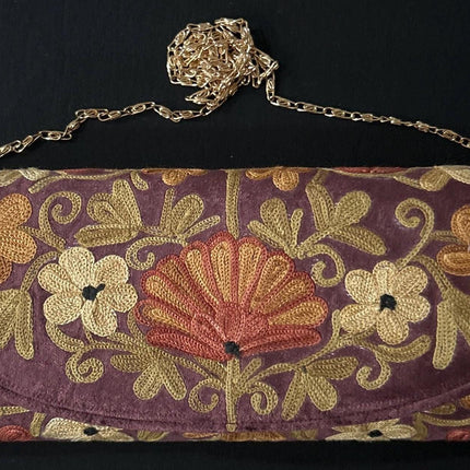 Kashmiri Aari work | Suede | Velvet Designer Clutches | Handmade | Aari Work | Flower Embroidery  purse Gift
