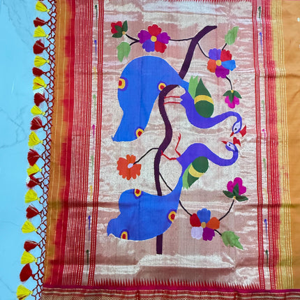 Authentic Maharani Paithani from Yeola| 100% handwoven Pure Silk saree in yellow  with Rani Pink border|Silk Mark Certified