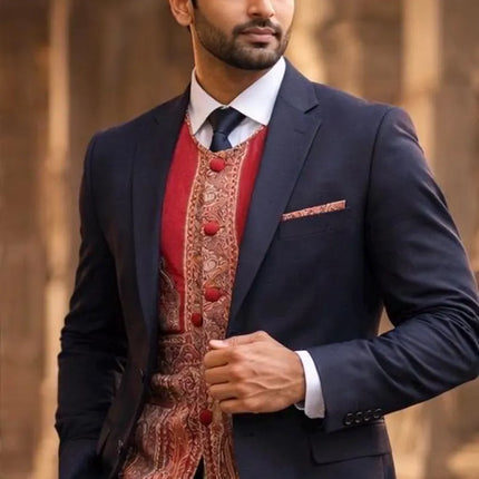 Mens Kani Pashmina Waistcoat, Woven Paisley, Indian Fashion