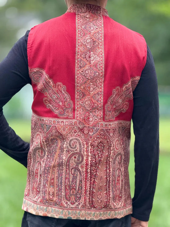 Mens Kani Pashmina Waistcoat, Woven Paisley, Indian Fashion