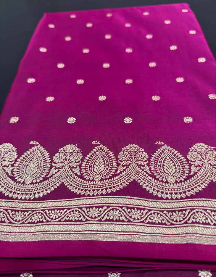 Banarasi Mashroo Silk  Magenta    Saree with Kadhuwa Zari Buttas
