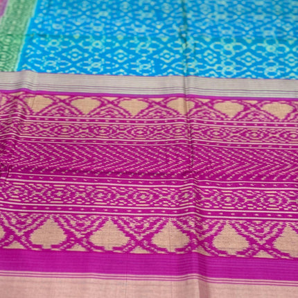 Handloom Rajkot Patol silk saree  with pure silk weaving sareepaired with running silk blouse l  Firozi blue/Magenta pink