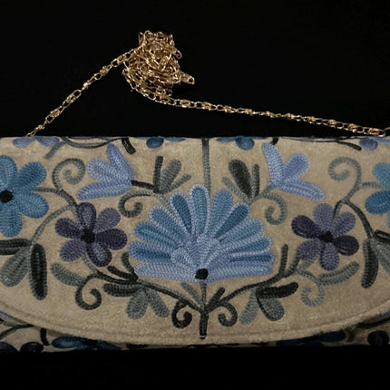 Kashmiri Aari work | Suede | Velvet Designer Clutches | Handmade | Aari Work | Flower Embroidery  purse Gift