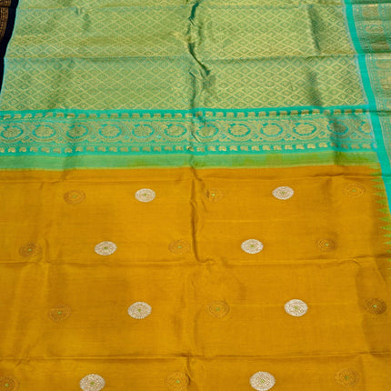 Musterd yellow  color  Pure Silk Gadhwal silk  Saree With Motifs Pattern | SILK MARK CERTIFIED